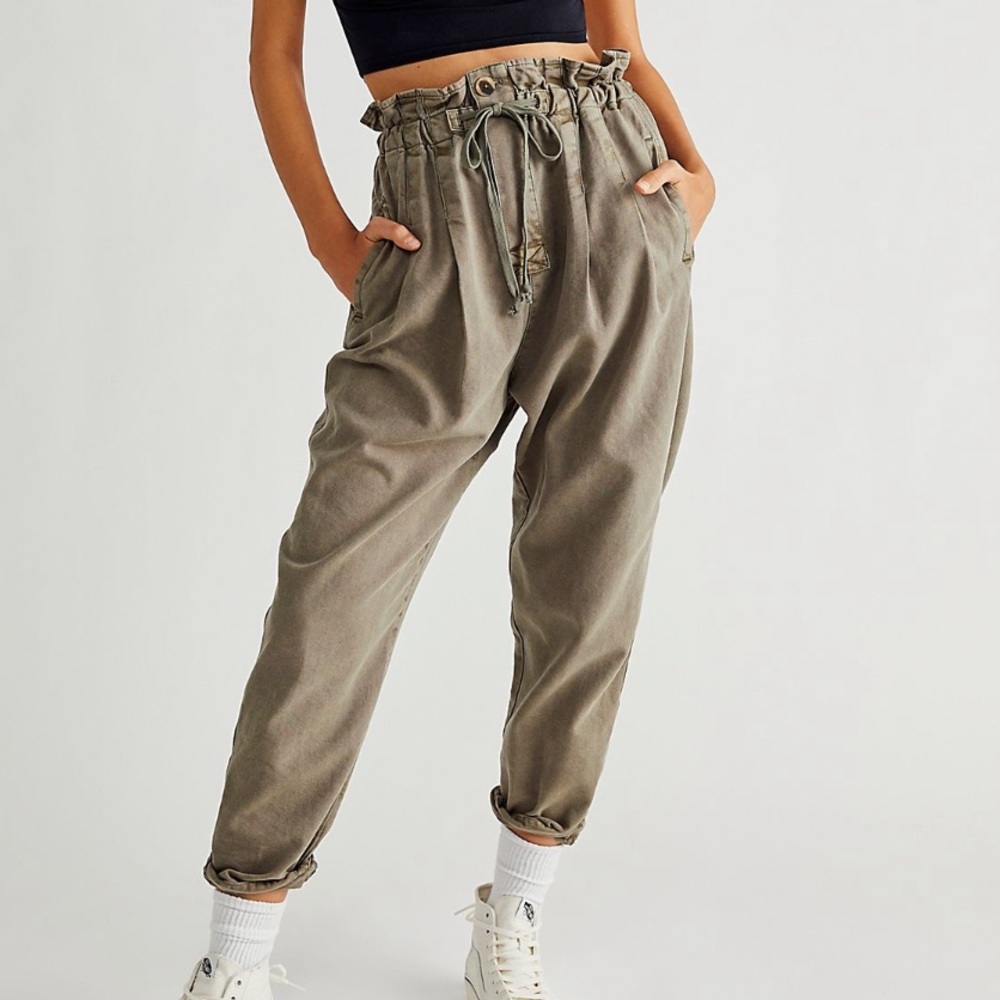 Free People Margate Pleated Trousers Paper Bag Drawstring High Rise Pants